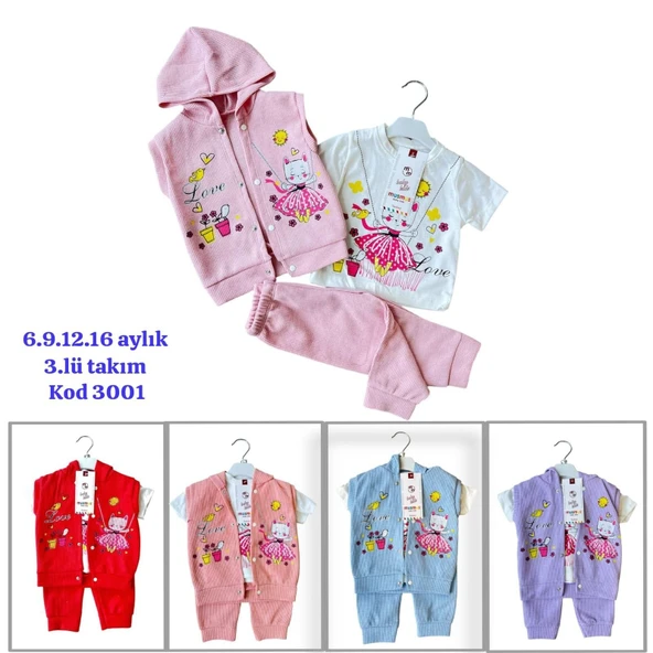 BEBEK  WAFFLE Üçlü takım 6,12, 18, 24 aylık  toptan 4'lü seri - Resim 4