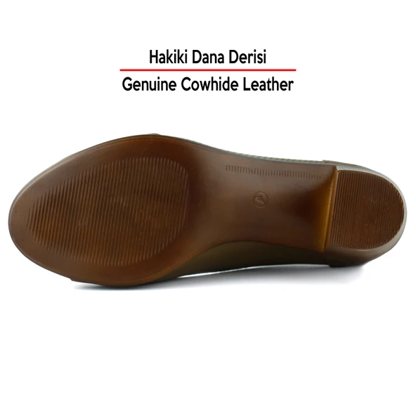 Erkan Saçmacı Sarah Kahverengi Hakiki Dana Derisi Delik Detaylı Kalın Topuklu Günlük Klasik Ayakkabı - Resim 6