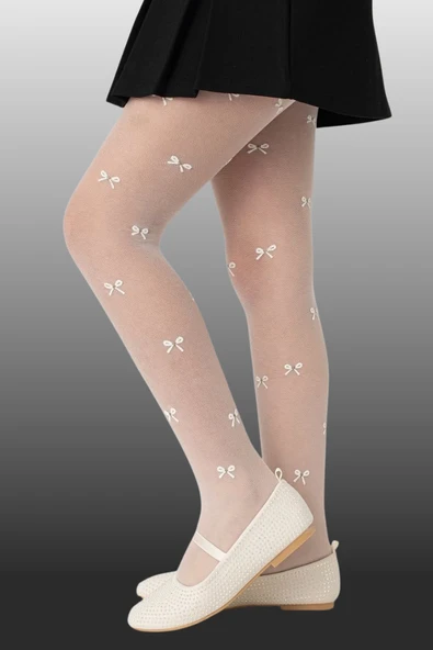 1'li Kız Çocuk İnce Kurdele Desenli Külotlu Çorap Pembe - Resim 3