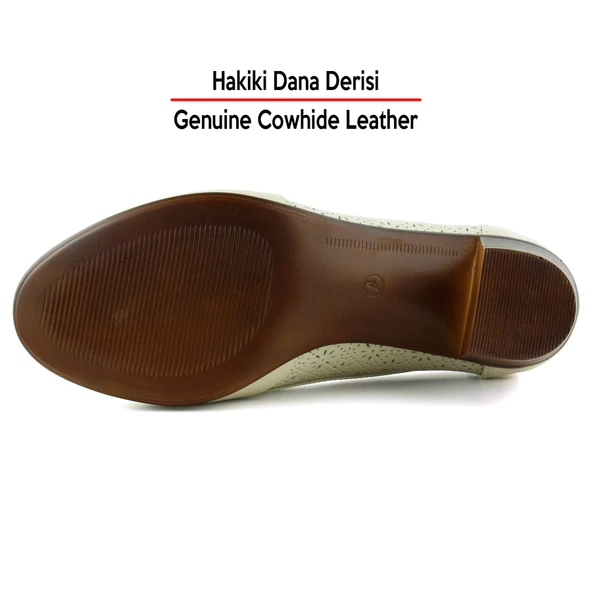 Erkan Saçmacı Madre Bej Hakiki Dana Derisi Vintage Kalın Topuklu Günlük Klasik Ayakkabı - 6