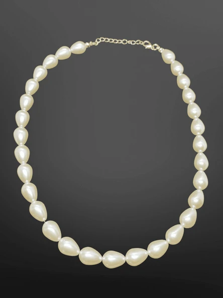 Modern Damla Desenli İnci Model Bijuteri Kolye | Altın ve Beyaz Tonlarında Şık Tasarım ürün görseli 1