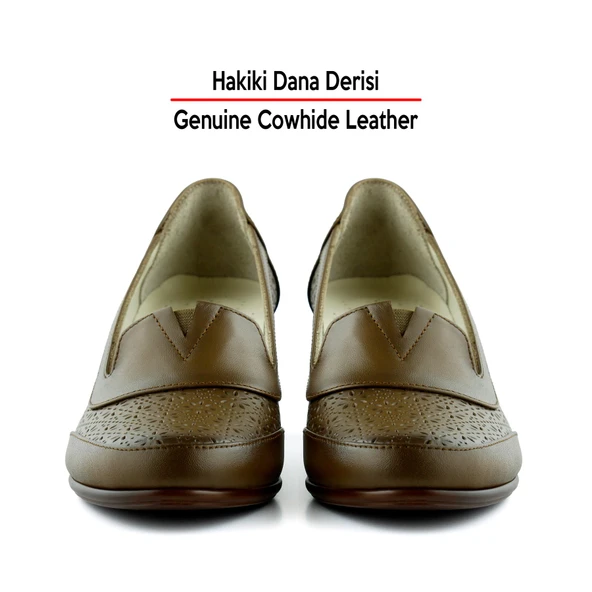 Erkan Saçmacı Madre Kahverengi Hakiki Dana Derisi Vintage Kalın Topuklu Günlük Klasik Ayakkabı - 4