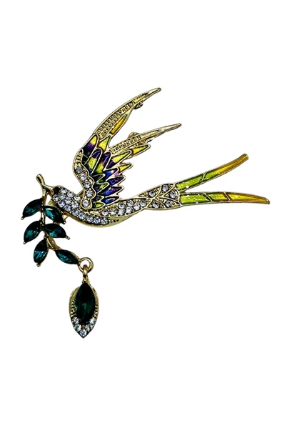 Zümrüt Zeytin Dalı Kuşu Broş - Resim 4