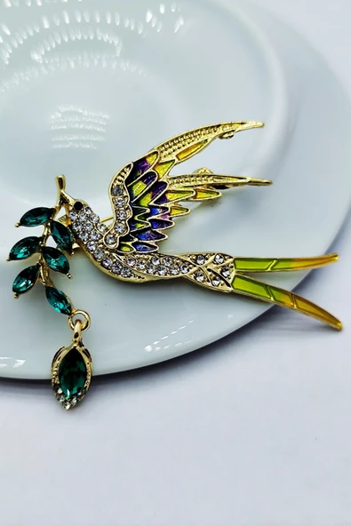 Zümrüt Zeytin Dalı Kuşu Broş - Resim 2