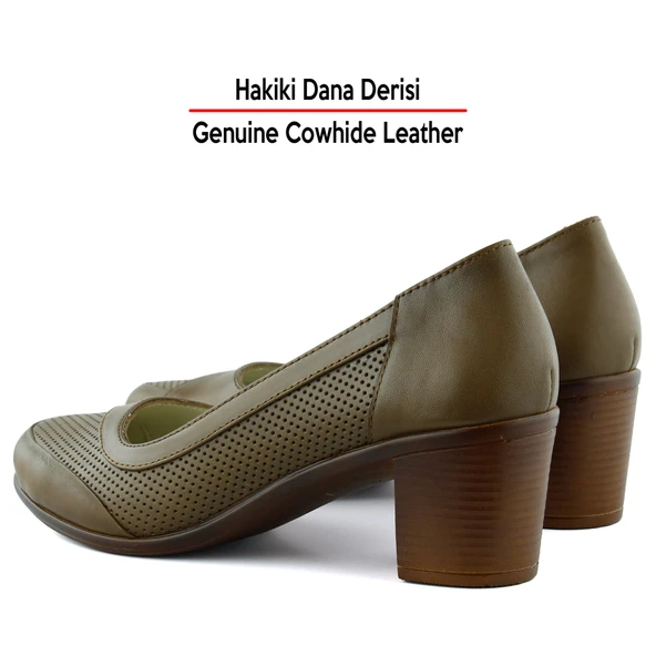 Erkan Saçmacı Sarah Kahverengi Hakiki Dana Derisi Delik Detaylı Kalın Topuklu Günlük Klasik Ayakkabı - Resim 5