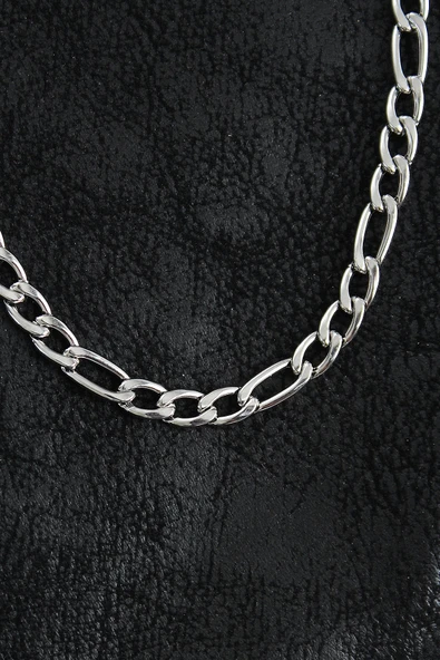 316L Çelik Kalın Figaro Zincir Model Gümüş Renk Erkek Kolye - 2