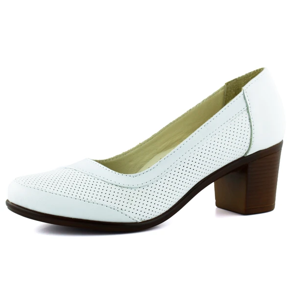 Erkan Saçmacı Sarah Beyaz Hakiki Dana Derisi Delik Detaylı Kalın Topuklu Günlük Klasik Ayakkabı ürün görseli