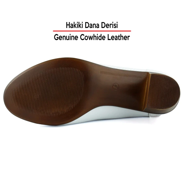 Erkan Saçmacı Sarah Beyaz Hakiki Dana Derisi Delik Detaylı Kalın Topuklu Günlük Klasik Ayakkabı - Resim 6