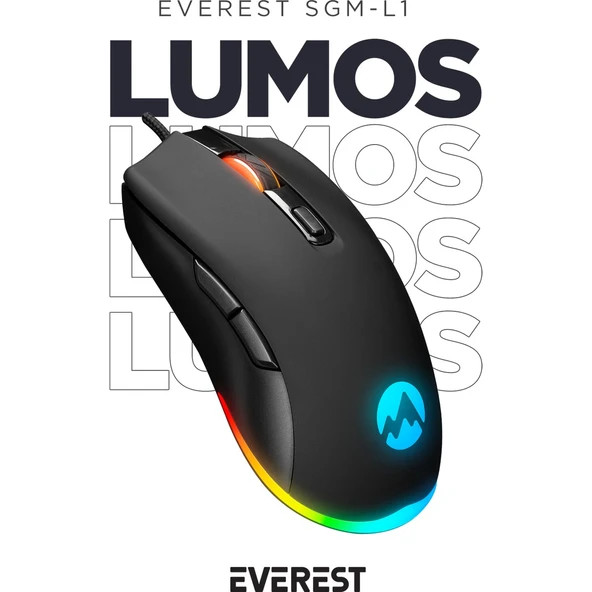 Everest SGM-L1 LUMOS Siyah 6400dpi RGB Ledli Makrolu Gaming Oyuncu Mouse