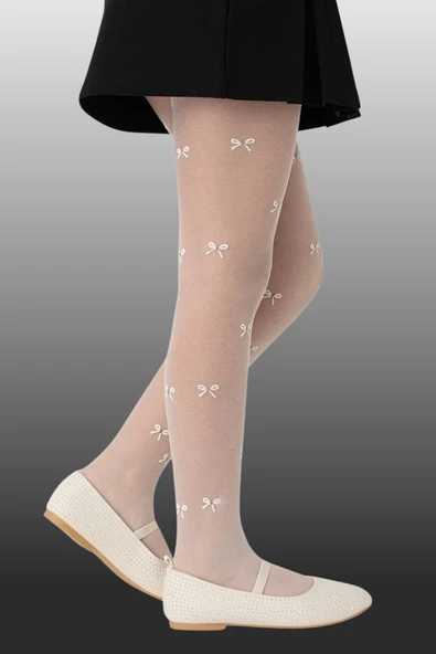 1'li Kız Çocuk İnce Kurdele Desenli Külotlu Çorap Pembe - Resim 2