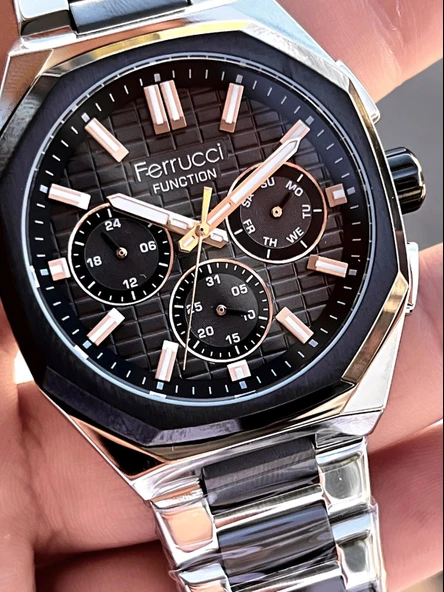 Ferrucci İç Fonksiyonları Aktif Takvim Ve Gün 30mt Suya Dayanıklı Çelik Kordon Erkek Kol Saati VS.BLKT.0464 - 5