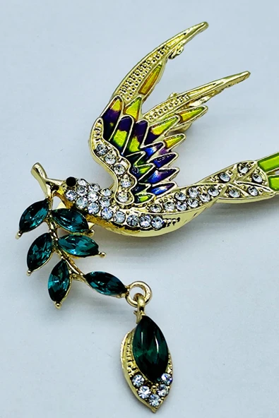 Zümrüt Zeytin Dalı Kuşu Broş - Resim 3