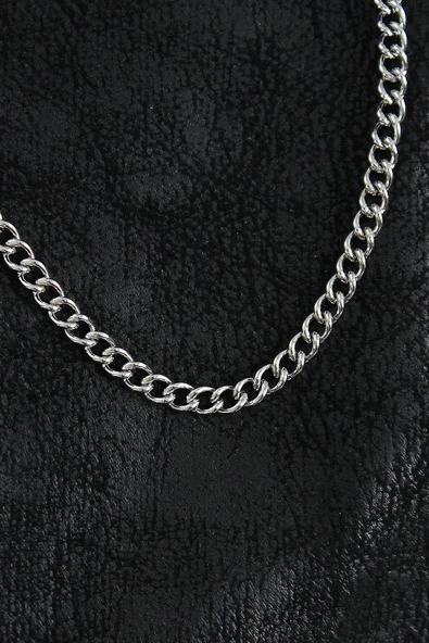 316L Çelik Klasik Oval Zincir Model Gümüş Renk Erkek Kolye - 2