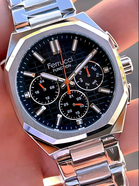 Ferrucci İç Fonksiyonları Aktif Takvim Ve Gün 30mt Suya Dayanıklı Çelik Kordon Erkek Kol Saati VS.BLKT.0463 ürün görseli