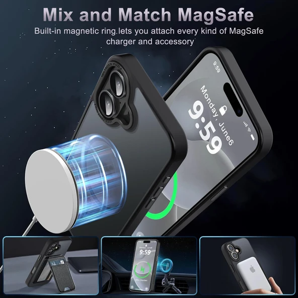 iPhone 16 Uyumlu Kamera Korumalı Magsafe Wireless Şarj Özellikli Mat Silikon Kılıf - 2