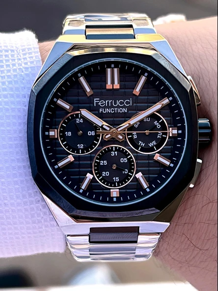 Ferrucci İç Fonksiyonları Aktif Takvim Ve Gün 30mt Suya Dayanıklı Çelik Kordon Erkek Kol Saati VS.BLKT.0464 - 4