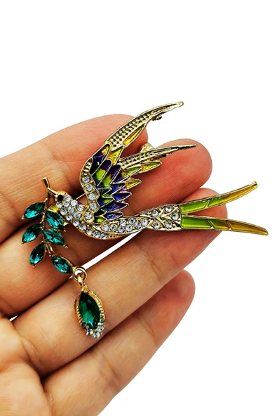 Zümrüt Zeytin Dalı Kuşu Broş ürün görseli 1