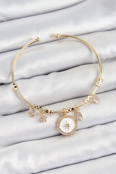 Pirinç Zirkon Taşlı Pusula Model Gold Renk Charm Bileklik - EBJ250705W36299 ürün görseli