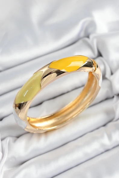 Pirinç Beyaz Yeşil Sarı Mineli Baklava Model Gold Renk Kadın Kelepçe - EBJ250705W36274 ürün görseli