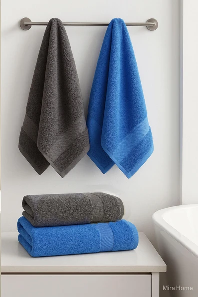 4 Parça Banyo Havlu Takımı %100 Pamuklu Dry Antrasit - 3