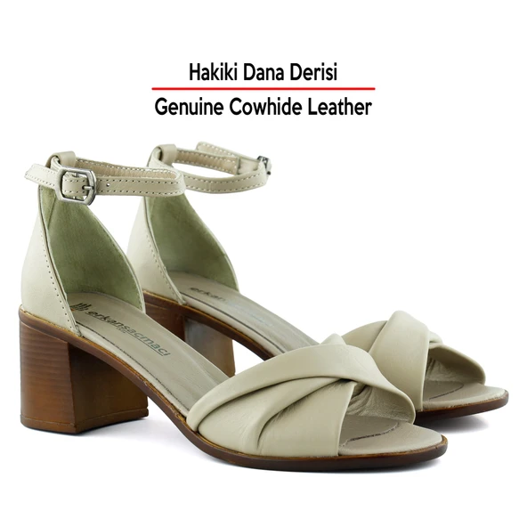 Erkan Saçmacı Mila Vizon Hakiki Dana Derisi Burma Model Kalın Topuklu Rahat Sandalet - 3