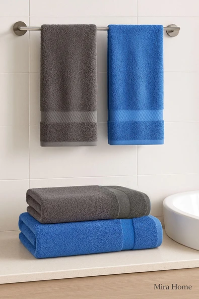 4 Parça Banyo Havlu Takımı %100 Pamuklu Dry Antrasit - 2