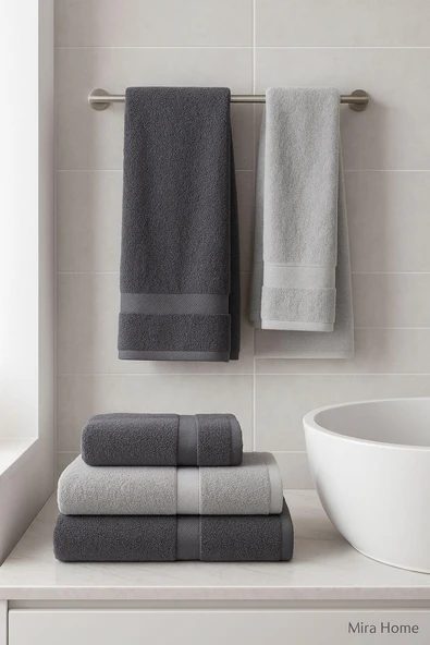 4 Parça Banyo Havlu Takımı %100 Pamuklu Dry Antrasit - 5