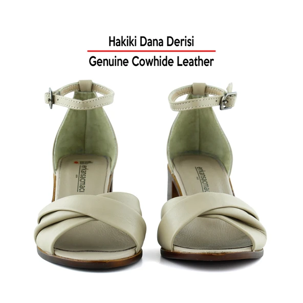 Erkan Saçmacı Mila Vizon Hakiki Dana Derisi Burma Model Kalın Topuklu Rahat Sandalet - 4