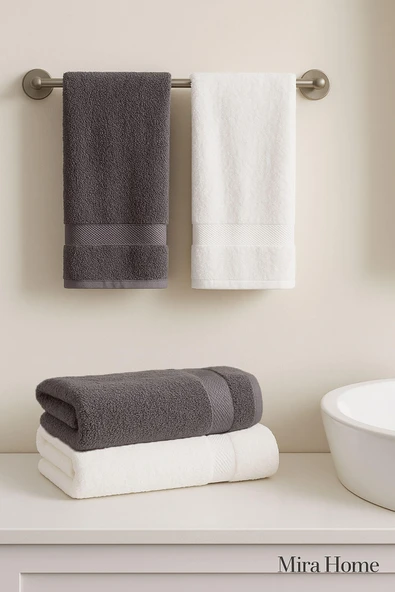 4 Parça Banyo Havlu Takımı %100 Pamuklu Dry Antrasit - 4