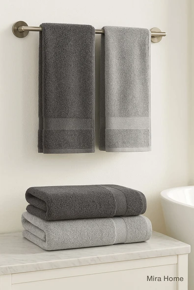 4 Parça Banyo Havlu Takımı %100 Pamuklu Dry Antrasit - 6