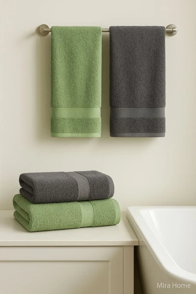 4 Parça Banyo Havlu Takımı %100 Pamuklu Dry Antrasit - 8