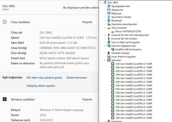 Lenovo Yoga Slim 6 14IAP8 Intel Core i5 1240P 8GB 512GB SSD W11 14” FHD+ OLED 82WU006YTX (İKİNCİ EL)