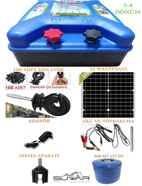ELEKTRİKLİ ÇİT MAKİNASI DOMUZ İNEK KOYUN KEÇİ ve YABANİ HAYVAN KOVUCU (3-4 Dönüm Solar Set)