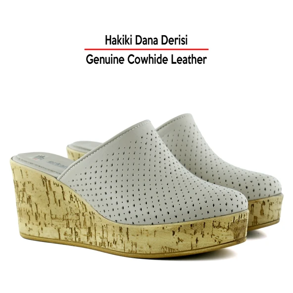 Erkan Saçmacı Aria Vizon Hakiki Dana Derisi Önü Kapalı Mantar Taban Görünümlü Dolgu Topuklu Terlik - 3