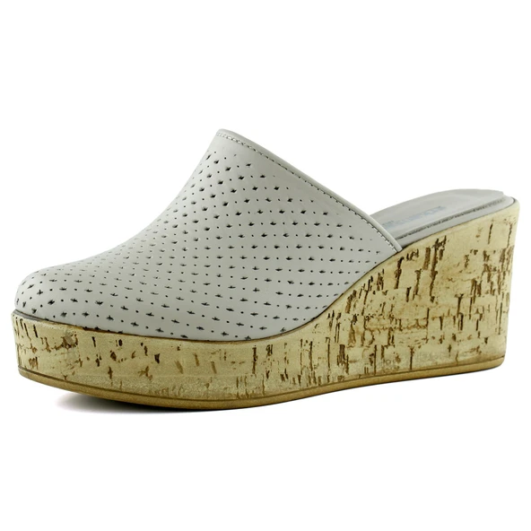 Erkan Saçmacı Aria Vizon Hakiki Dana Derisi Önü Kapalı Mantar Taban Görünümlü Dolgu Topuklu Terlik