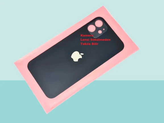 Tkgz - iPhone 12 Arka Pil Batarya Kapağı - Cam kapak Geniş Lens Deliği - SİYAH ürün görseli 1