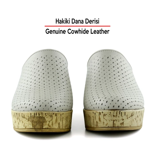 Erkan Saçmacı Aria Vizon Hakiki Dana Derisi Önü Kapalı Mantar Taban Görünümlü Dolgu Topuklu Terlik - 4