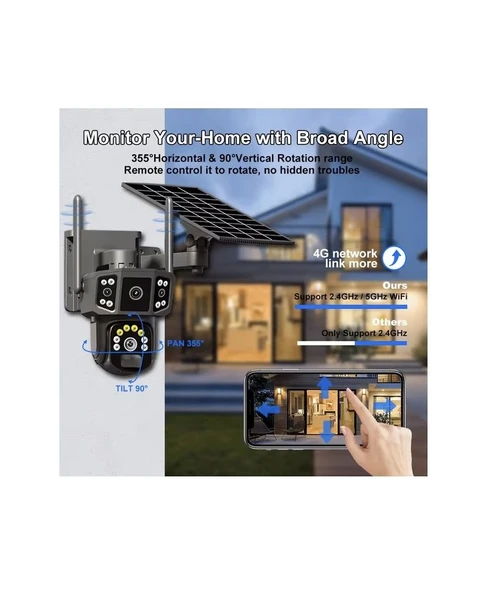 VENSA Çift Kameralı 4g Solar Sim Kart Güneş Panelli Güvenlik Kamerası - VN-364G - Resim 2