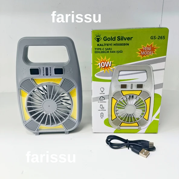 Gold Silver GS-265 Şarjlı Fanlı Işık – 10W Güç | Type-C Şarj | LED Işık + Fan | Su Geçirmez Tasarım - 8
