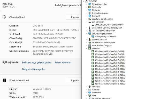 Monster Huma H5 V4.1.10 Intel Core i5 1235U 32GB RAM 1TB SSD Iris Xe 15.6” FHD 120Hz (İKİNCİ EL) - 5