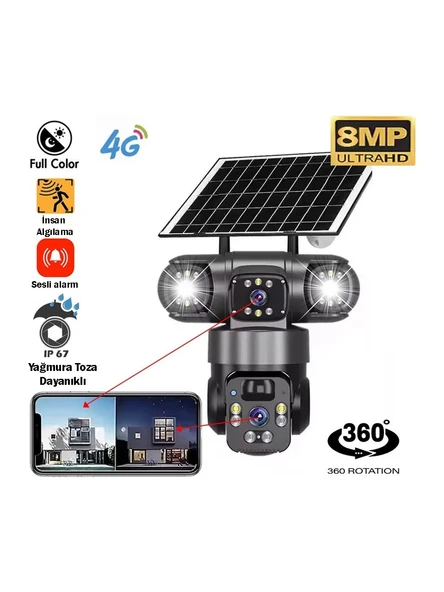 Çift Kameralı Solar Panelli Sim Kart ile Çalışan Alarmlı Yeni Yapay Zekalı Güvenlik Kamerası ürün görseli