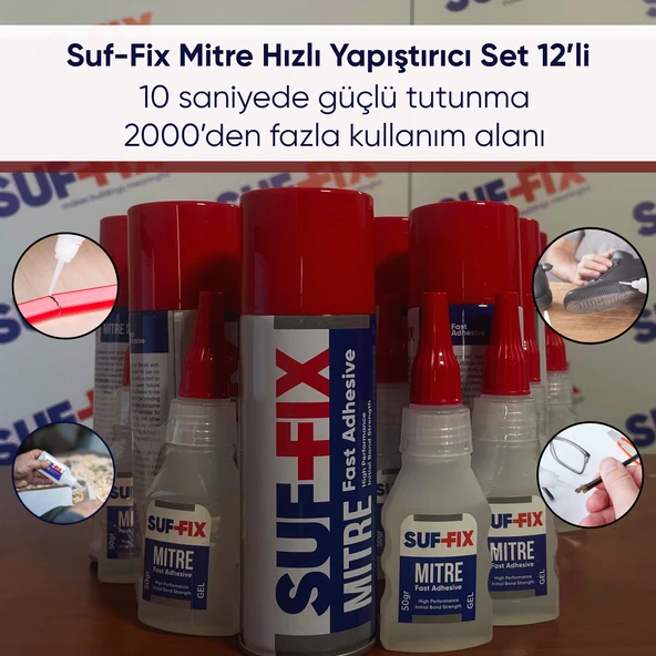 Suf-Fix Mitre Hızlı Yapıştırıcı Set 12’li (200 ml + 50 gr)