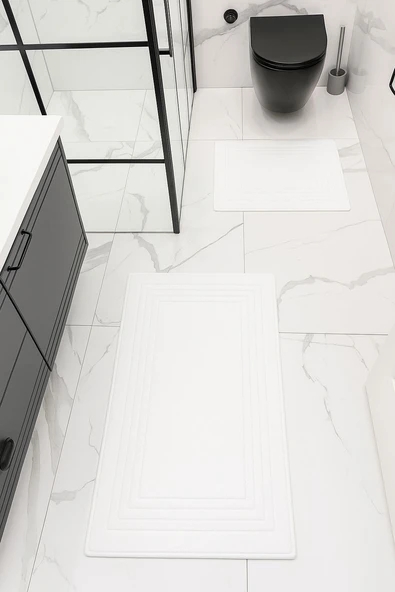 %100 Pamuk Dokuma, Su Emici, Banyo Paspas Seti, Banyo Halısı Vera 2'li Klozet Takım 60x100-60x50