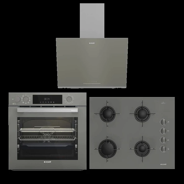 Arçelik Yeni Model Gri Buhar Destekli Cam Ankastre Set