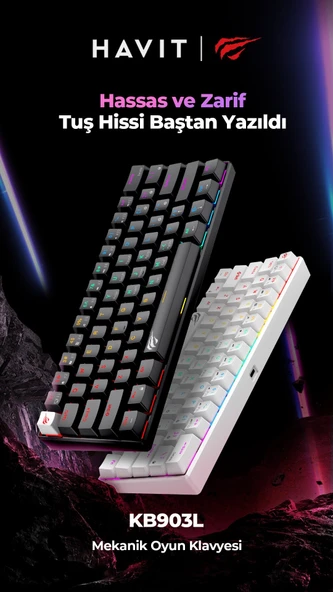Havit Gamenote KB903L %60 Mekanik Blended Aydınlatma Oyuncu Klavyesi - 61 Tuş - Beyaz - 2