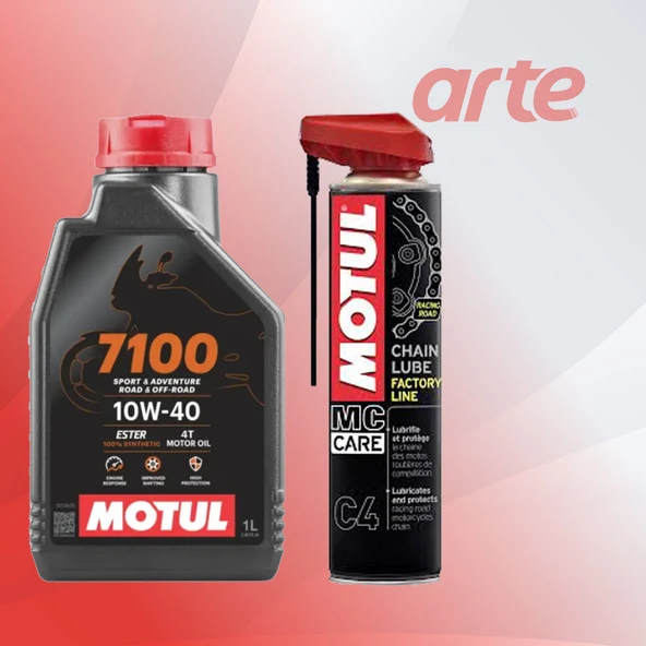 Motul C4 Zincir Yağlama Spreyi 400 ml + 7100 10W-40 4T Motor Yağı 1 Litre | %100 Sentetik Performans Seti
