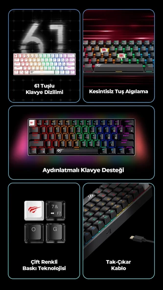 Havit Gamenote KB903L %60 Mekanik Blended Aydınlatma Oyuncu Klavyesi - 61 Tuş - Beyaz - 3