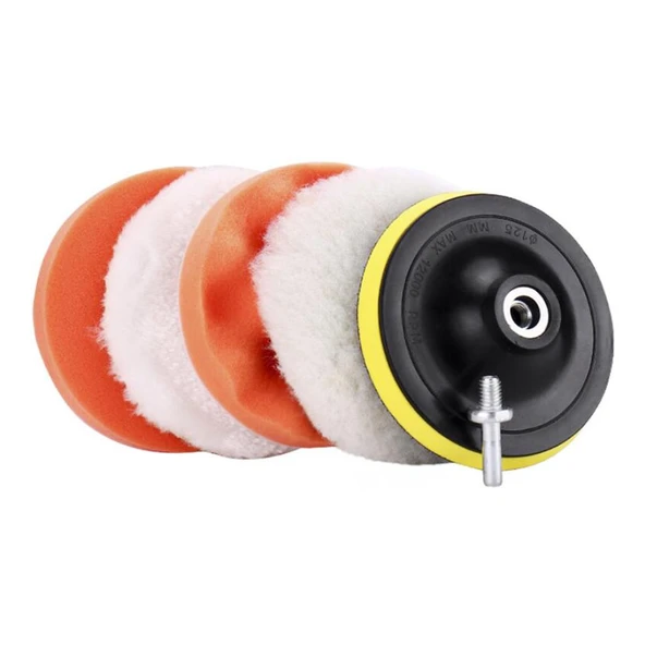 6 Parça Oto Pasta Cila Fırça Seti 12.5 Cm Büyük Boy Disk Aparatlı Far Kaput Jant Parlatma Fırça Set - 5