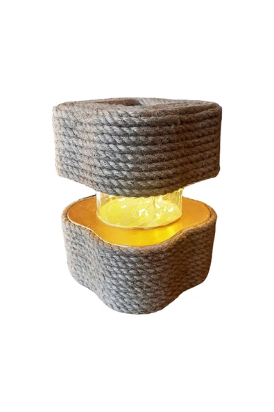 Masa Lambası - Bahçe Lambası Halat Jüt İp Dekorlu Pilli Ledli Beton Aydınlatma - 5