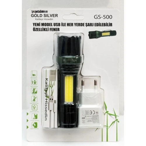 Metal El Feneri USB Şarjlı 4 Kademeli Zoomlu GS 500 - 2